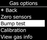 Menú - Principal - Opciones de gas - Bump Test